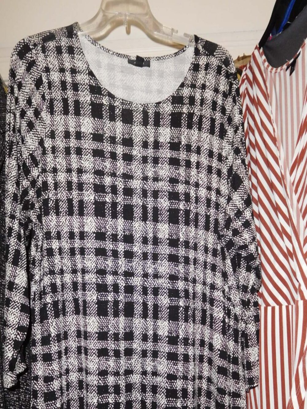 3X ALFANI BLACk white check PRINT TUNIC HI LOW TOP 3/4 sleeve